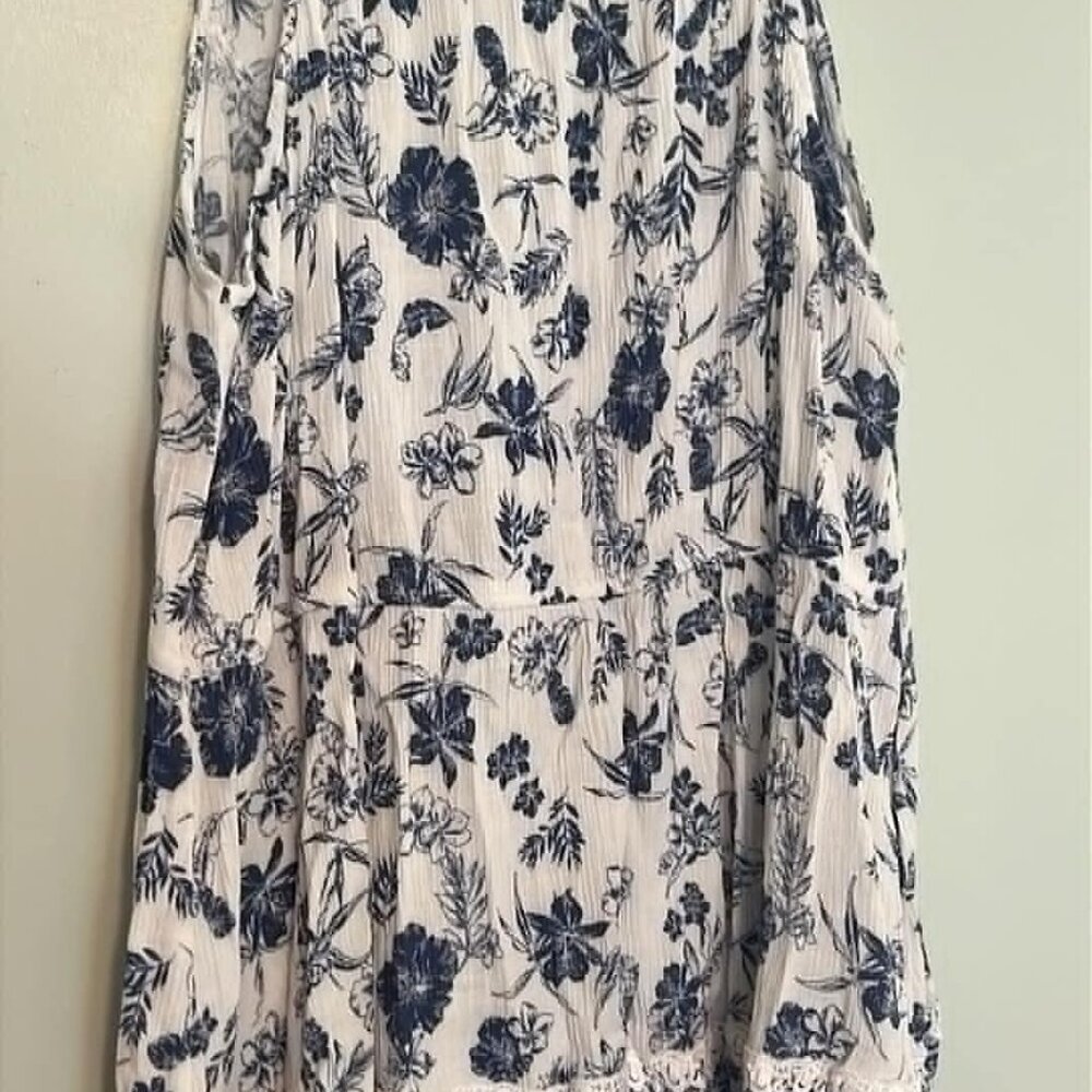 American Rag‎ SZ XL Blue & White Sleeveless PullOver Babydoll Top BoHo Festival